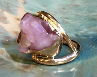 Raw Rose quartz Ring, gemstone jewelry, yellow gold ring, gold filled ring, ooak statement ring, rose gemstone ring - So long ago R2431