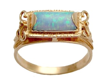 Solid Rose Gold Opal Ring, engagement ring, rectangle gemstone ring, alternative ring, antique style ring - The sky is the limit. RG1400-2