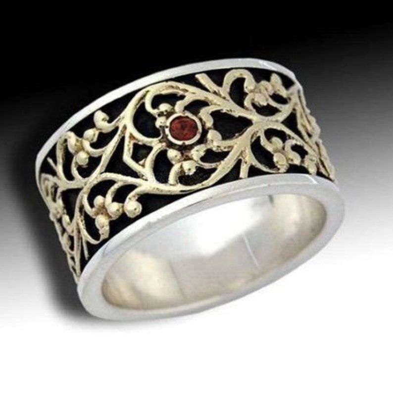sterling silver ring Wide band oxidized band wedding band Misty Silver Lace Band Wide band filigree ring R1146ZS oxidised ring