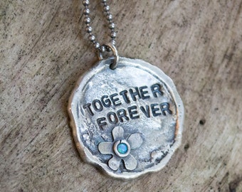 Silver hand-stamped pendant, customized necklace, personalised necklace, bff gift,  - Together forever N4483