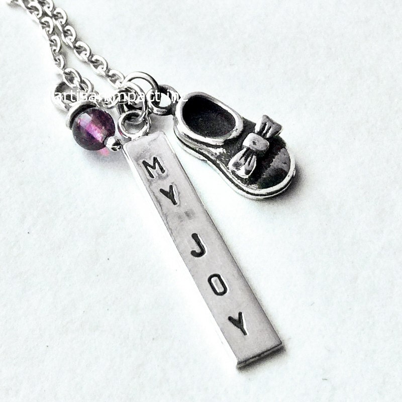 Baby shower necklace Hand stamped necklace shoe necklace Etsy