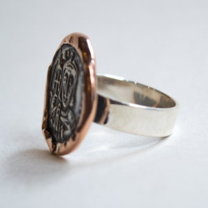Silver coin ring, two-tone ring, tribal ring, sterling silver ring, rose gold ring, boho ring, gypsy ring, hippie ring, ethnic Epic R2270 image 3