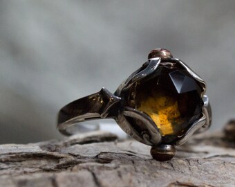 Smoky quartz Ring, Silver engagement ring, silver gold ring, bohemian ring, gypsy ring, gemstone ring, statement ring - Hold my hand - R2162