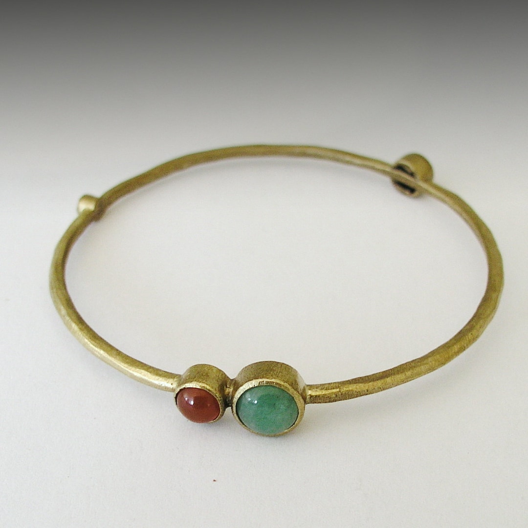 Jade Bangle Stack Brass Stacking Bangle, Jade, Carnelian, Coral Bangle, Pearl Stones ...