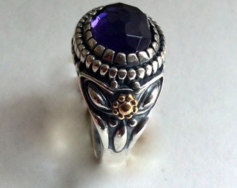 Amethyst ring, mixed metals ring, oval stone ring, silver ring, hippie ring, engagement ring, gypsy ring, cocktail ring - Spanish Eyes R2217