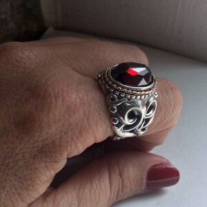 Garnet ring, ornate ring, Silver gold ring, bohemian ring, Red statement ring, unique engagement ring, two tone ring Red Light R2234 image 4