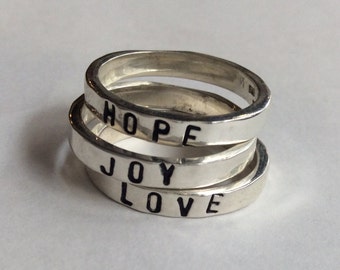 Stackable name ring, Mothers Ring, Children name ring, Stacker name ring, Stacking Ring Set, Engraved ring, Valentines - In the Heart R2145