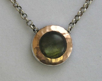 Labradorite necklace, Rose gold pendant, Sterling silver necklace, gemstone necklace, silver gold pendant - Green fields forever N8815A
