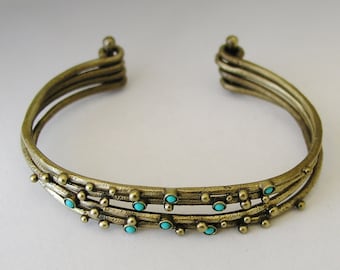 Turquoise stenen manchet, stapelmogelijkheden messing manchetten met dunne manchetten, Manchet armband, multistone armband, casual armband, blauw - honing Blues BK6709B