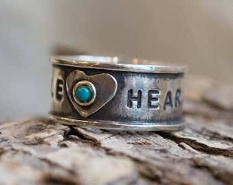 Personalized name opal ring, Valentines ring, Hand-Stamped ring, Promise ring, Silver ring, special message ring  - Faith and Dream R1572A