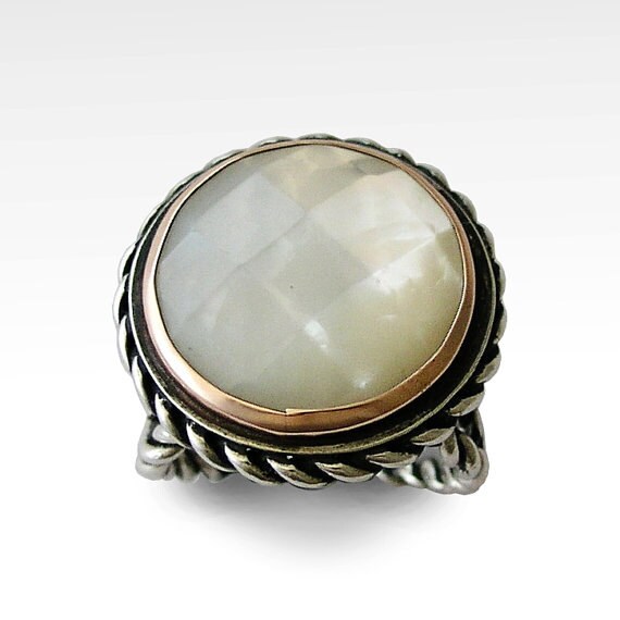 Faceted Cabouchon Ring Oval Shell Ring Mixed Metals Ring - Etsy