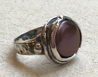 Black Pearl Ring ∙ Gift for her ∙Silver Oxidised ring ∙ Hammered statement cocktail ring ∙ Coin pearl engagement ring - Vanilla ice R1470-15