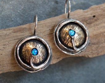 Silver gold blue opal earrings - A place under the sun E7897X