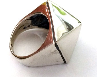 Pyramid ring, Geometric ring, Modern ring, Silver statement ring, Gift for her, Anti minimalist jewelry - A world in balance R2180