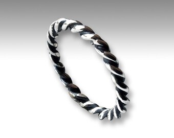 Stacking ring, Silver Wedding band, twisted silver band, gypsy ring, rustic wedding band, oxidised silver ring - Unforgettable R2204