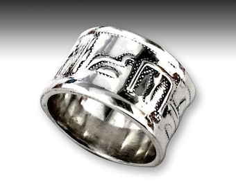 Wedding band, sterling silver ring, egyptian motifs band, wide silver band, shiny band, unisex ring, bird ring - Egyptian Look R2146