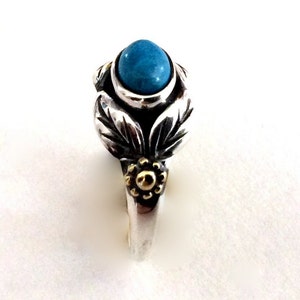 Gold Silver Ring, turquoise ring, gemstone ring, birthstone ring, Two tones ring, leaves ring, botanical ring Wonder R2185 image 3