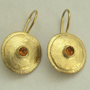 Golden brass Earrings, bridal dangle earrings, round gold earrings, July Birthstone earrings, gemstone earring - Little Burgundy EK7822