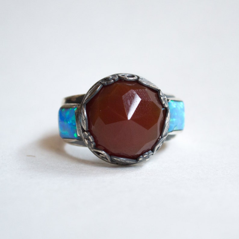 Carnelian ring, silver ring, multistone ring, opal ring, stone ring, boho ring, gypsy ring, bohemian ring The way I look at you R2265 image 4