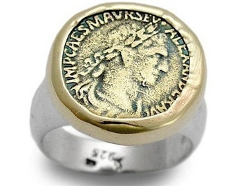 Roman Coin twotone silver gold statement coin ring - Time will tell R1235MC