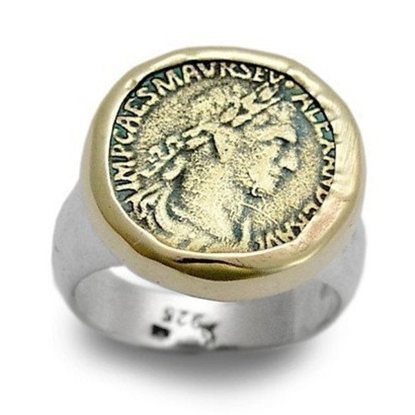 Roman Coin twotone silver gold statement coin ring - Time will tell R1235MC
