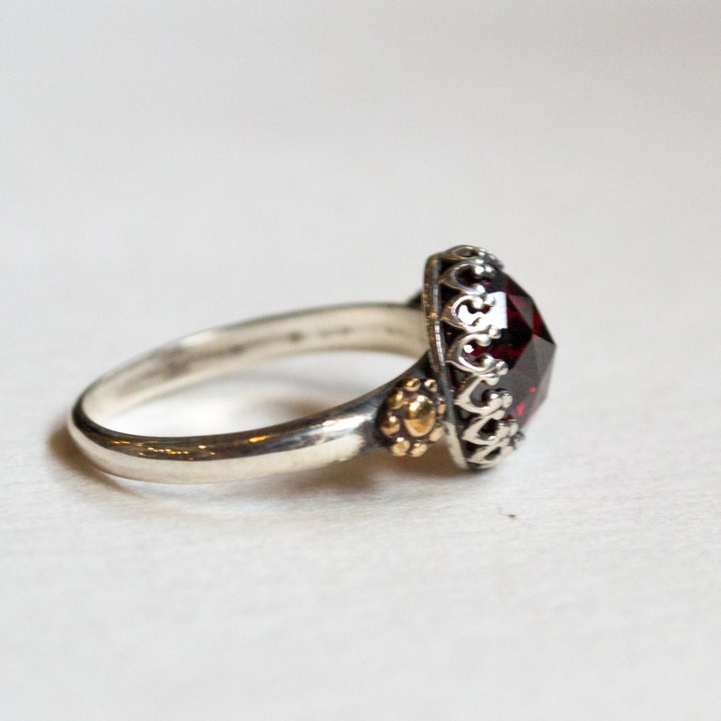 Garnet Ring, silver gold ring, Alternative Engagement ring, dainty ring, bohemian ring, hippie ring, twotone ring The magic moment R2264 image 3