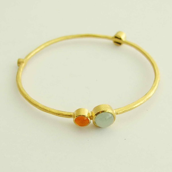 14 k żółty złoto bransoletka, jade, Karneol, Koral, bransoletka, szczotkowanego złota bransoletka, bransoletka, proste złota bransoletka - Płonący jasny BG6700