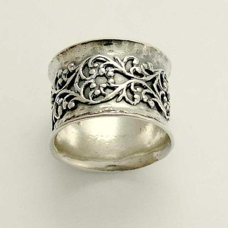 sterling silver ring Wide band oxidized band wedding band Misty Silver Lace Band Wide band filigree ring R1146ZS oxidised ring