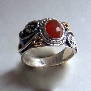 Carnelian ring, burnt orange ring, boho ring, hipster ring, Silver Ring, gypsy ring, twotone ring, wide ring Three Sunrises R2223 image 2