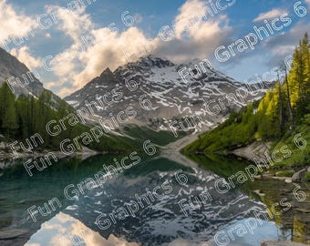 A nice scenery of snowy mountains with a beautiful lake.