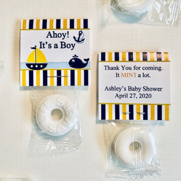 Baby Shower MINT Favors / AHOY! It's a Boy /Navy and Yellow Gold / Set of 50