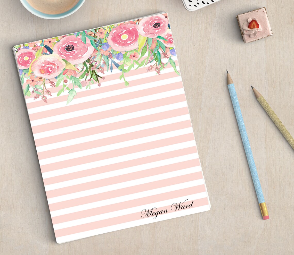 Personalized Notepad Pink Watercolor Floral Floral Notepad | Etsy