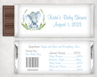 PRINTABLE Baby Shower Candybar Wrapper / Bowtie Elephant / Baby Boy / DIGITAL DIY