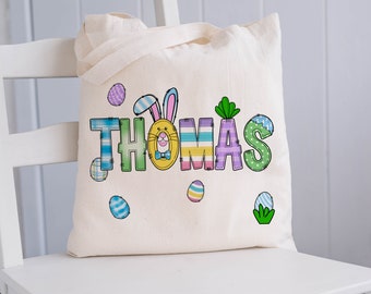 Personalized Kids Easter Tote, Easter Egg Hunt Bag, Personalized Name Easter Tote Bag, Boy Easter Tote Bag, Printed one side or both