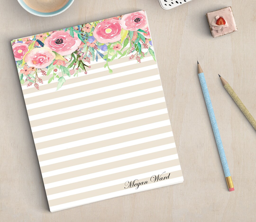 Notepad Sand Personalized Notepad, SAND, Watercolor Floral, Floral Notepad ...