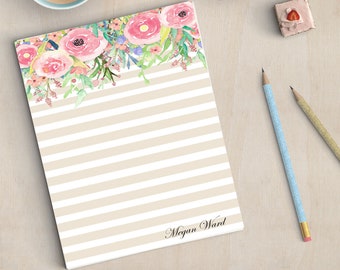 Personalized Notepad, SAND, Watercolor Floral, Floral Notepad, Personalized Stationery