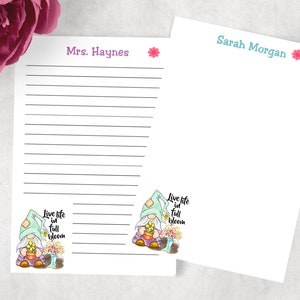 Personalized  Notepad, Gnome, Teachers Appreciation, Housewarming Gift, LIVE LIFE in full bloom, Writing Pad, To Do List