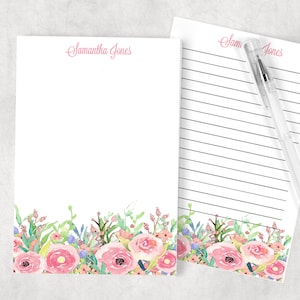 Personalized Notepad, Pink Watercolor Floral, Floral Notepad ...