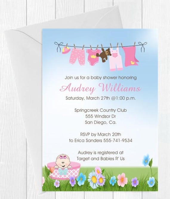 Baby Shower Invitation / Pink Clothline / Set of 10 PRINTEDg / All Occasion Favors Il_570xn