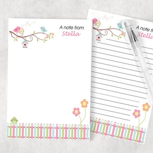 Personalized Notepad, Teachers Appreciation, Housewarming Gift, Spring Birds and Flowers, Writing Pad, To Do List image 1
