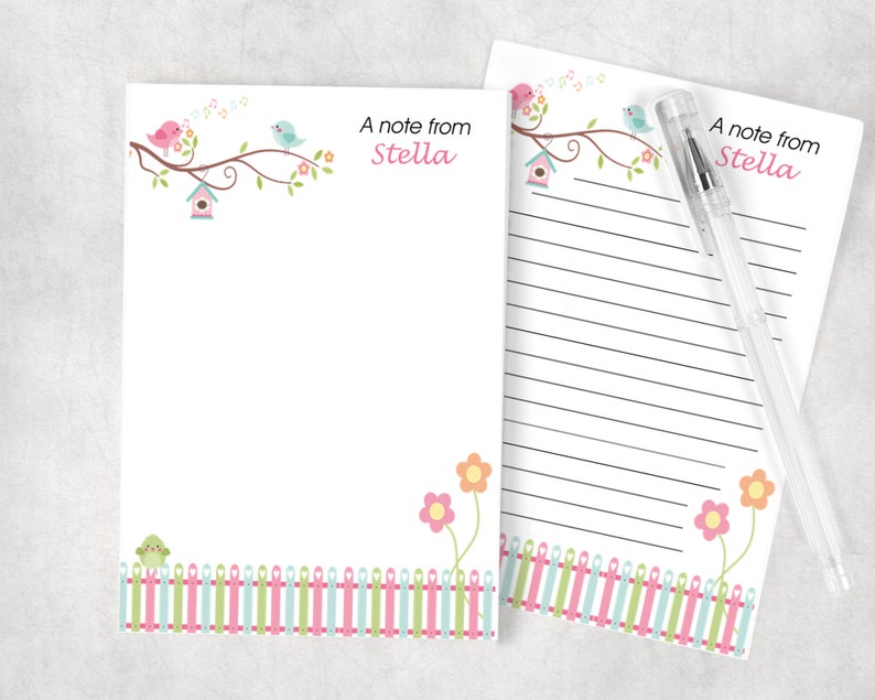 Personalized Notepad, Teachers Appreciation, Housewarming Gift, Spring Birds and Flowers, Writing Pad, To Do List image 1