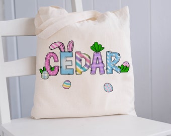 Personalized Kids Easter Tote, Easter Egg Hunt Bag, Personalized Name Easter Tote Bag, Easter Eggs Hunting Bag, Printed one side or both