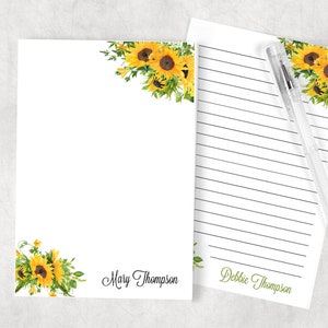 Bloc de notas floral personalizado con diseño de GIRASOL: agregue un toque personal a su papelería