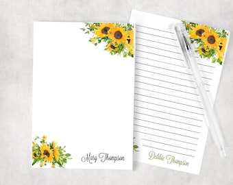 Personalized Notepad, SUNFLOWER, Floral Notepad, Personalized Stationery, Lined or Unlined, SUNFLOWER 2
