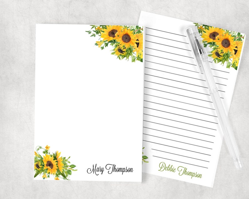 Personalized Floral Notepad with SUNFLOWER Design Add a Personal Touch to Your Stationery image 1