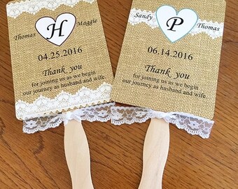 Burlap and Lace Wedding Fan / Ceremony Fan / Rustic / ASSEMBLED