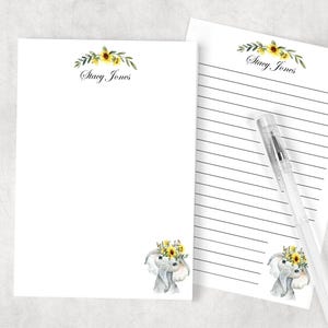 Personalized Notepad, Sunflower Notepad, Sunflower Personalized Stationary, Housewarming Gift, Elephant, Writing Pad, To Do List