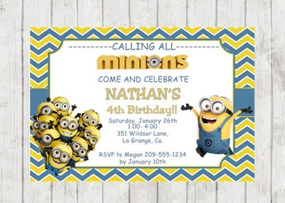 Minions Birthday Invitation / Minions Party / Despicable Me Invitation / Birthday Party / PRINTED INVITATIONS Il_570xn