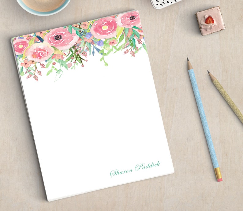 Personalized Notepad, SAND, Watercolor Floral, Floral Notepad ...