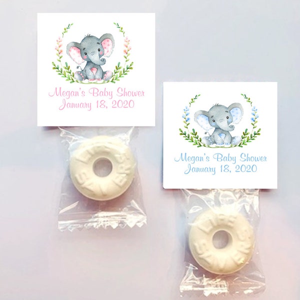 Baby Shower MINT Favors, Elephant Baby Shower, Pink or Blue, Mint Favors, Lifesaver Candy